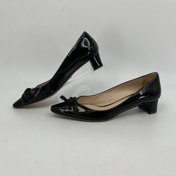 Prada Black Patent Leather Heels with Bow AccentSize 38EU